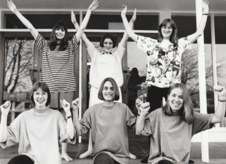 SMILES: A-level students who organised a fund-raising aerobics session in aid of LEPRA in 1993