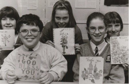 THANKS: Holding some of the cards received from pupils in India who had received books from Queen Katherine School in 1994